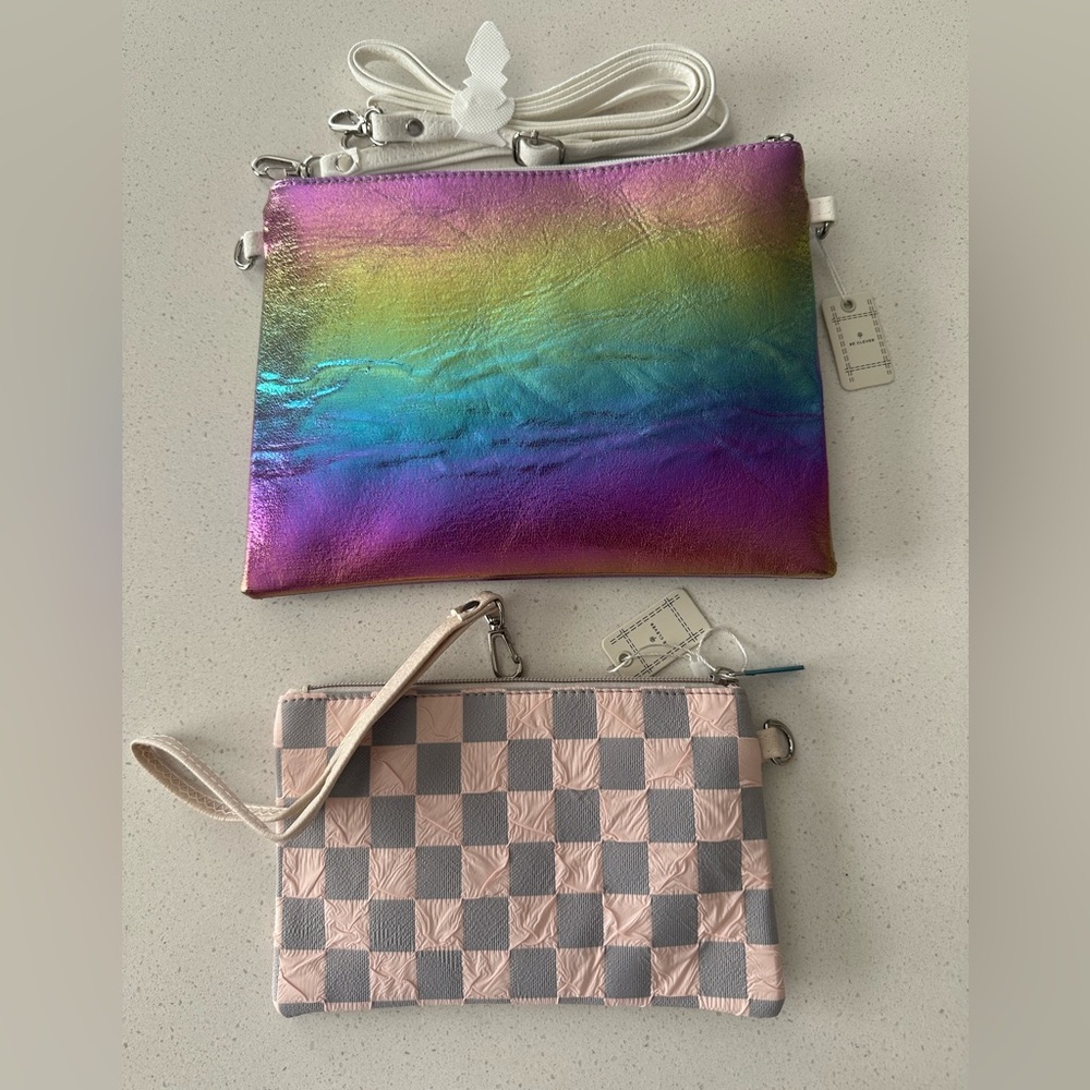 TWO BE CLEVER NWT MAKE UP PURSES BAGS WRISTLET CHECKS AND LUMINESCENT LOT